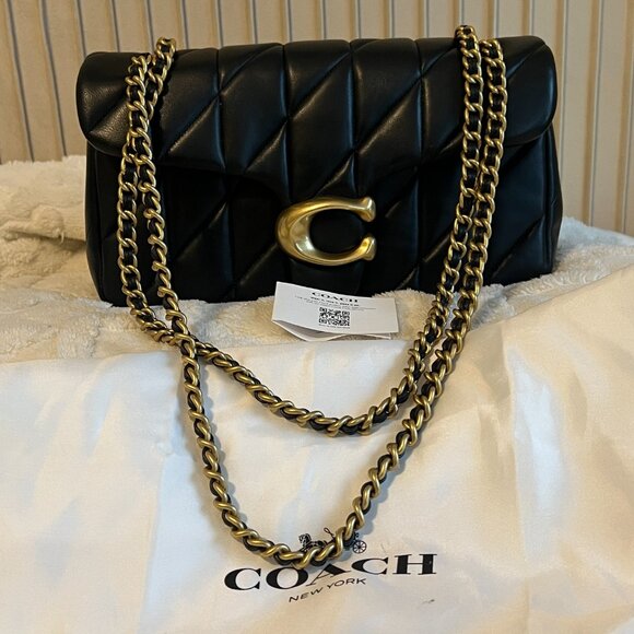COACH Tabby 26 Quilted Shoulder Crossbody Bag CP150 Black w/ Brass + Dust Bag - Picture 1 of 15